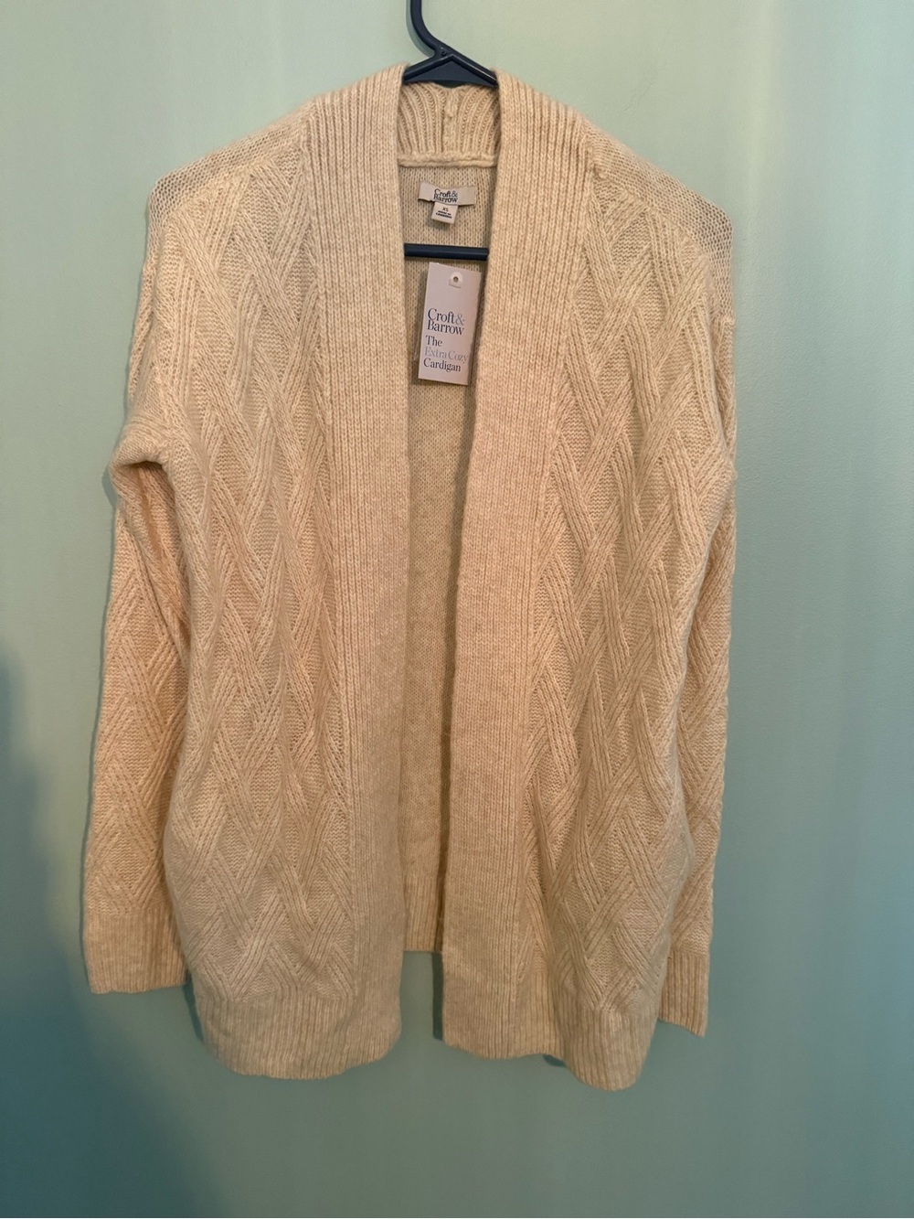 croft & barrow Cream Open-Front Textured Cable Cardigan
